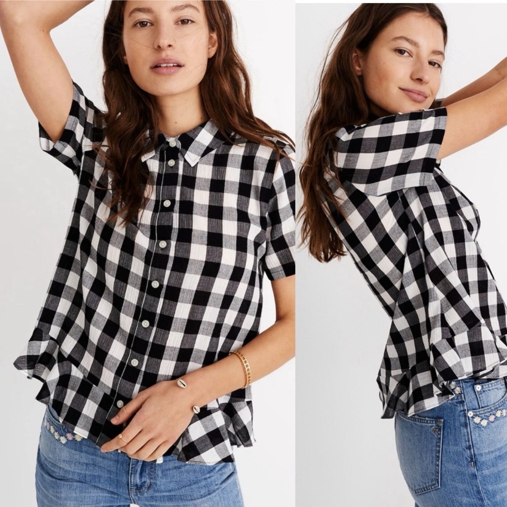 Madewell Black and White Gingham Checkered Button Down Shirt
